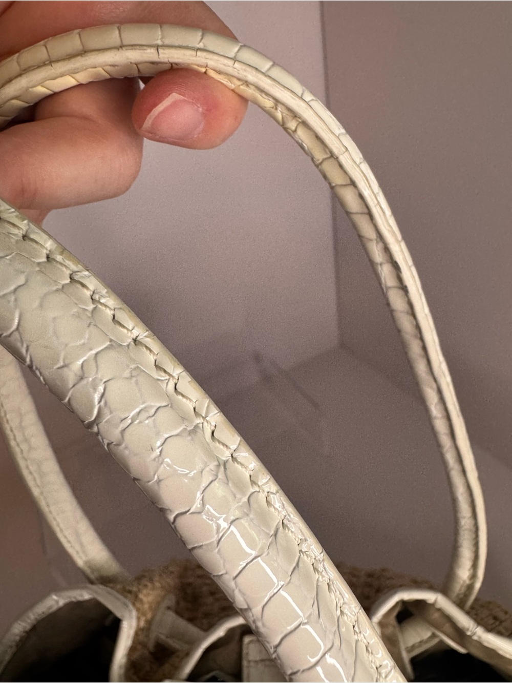 #361 Cole Haan Straw Fabric & Embossed Patent Leather Bag - Picture 8 of 15
